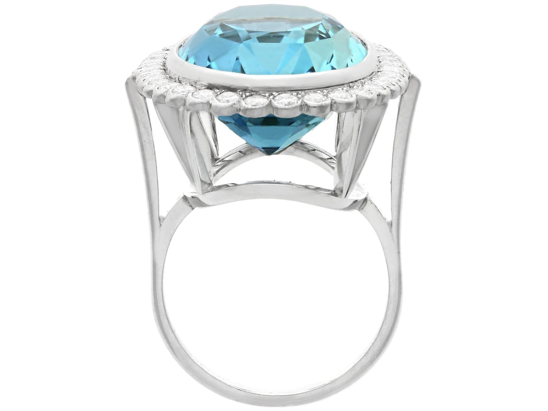 40.72 Carat Aquamarine and 1.82 Carat Diamond Platinum Cocktail Ring For Sale 2