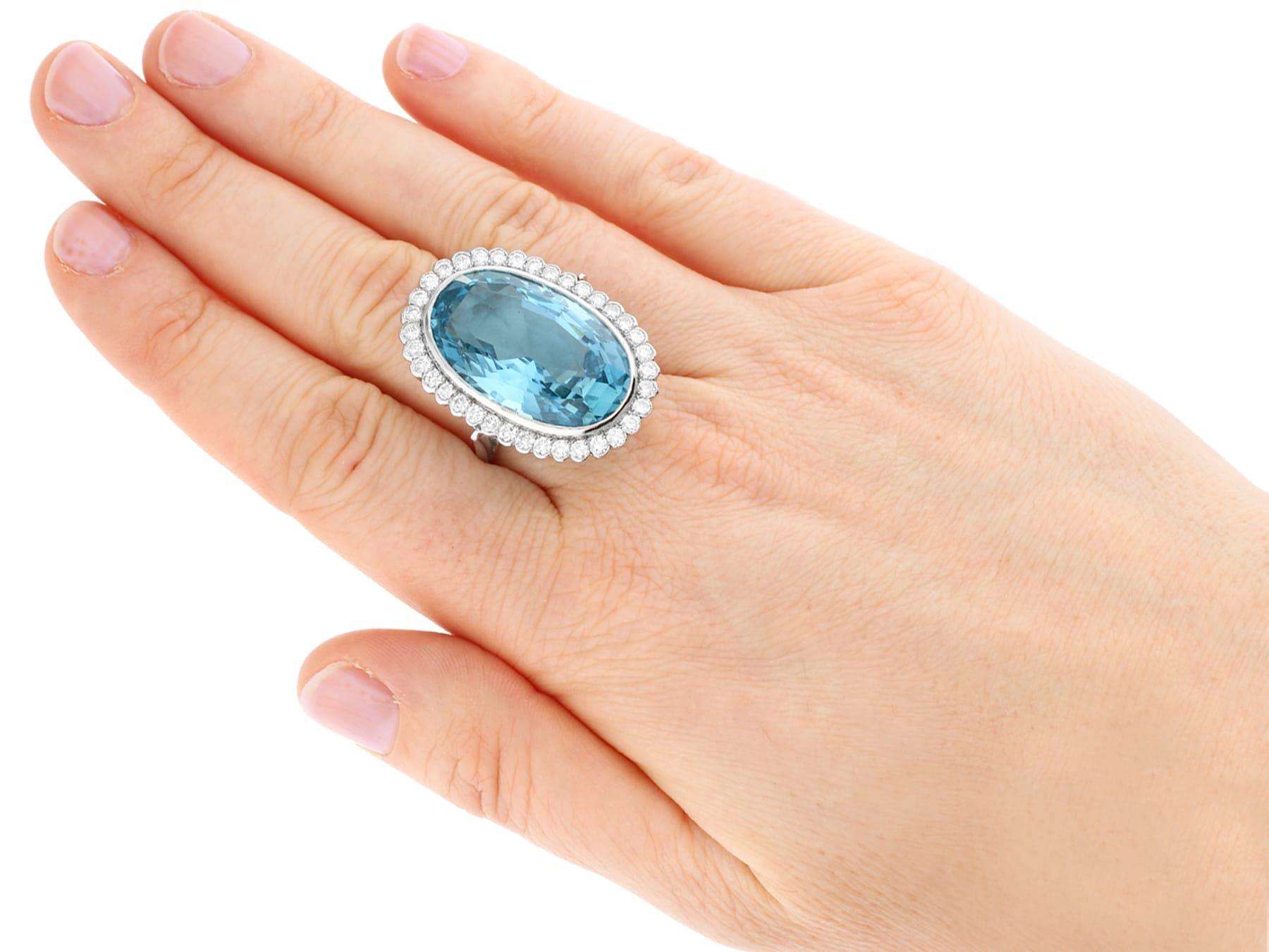 40.72 Carat Aquamarine and 1.82 Carat Diamond Platinum Cocktail Ring For Sale 3