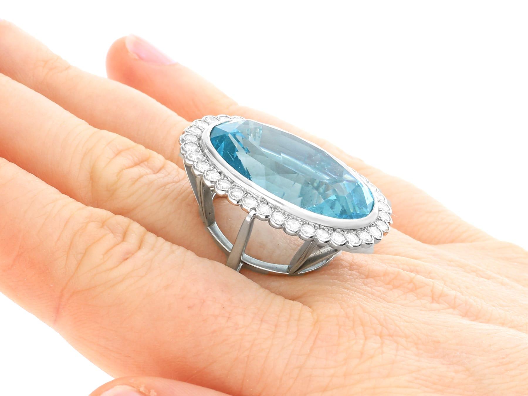 40.72 Carat Aquamarine and 1.82 Carat Diamond Platinum Cocktail Ring For Sale 4