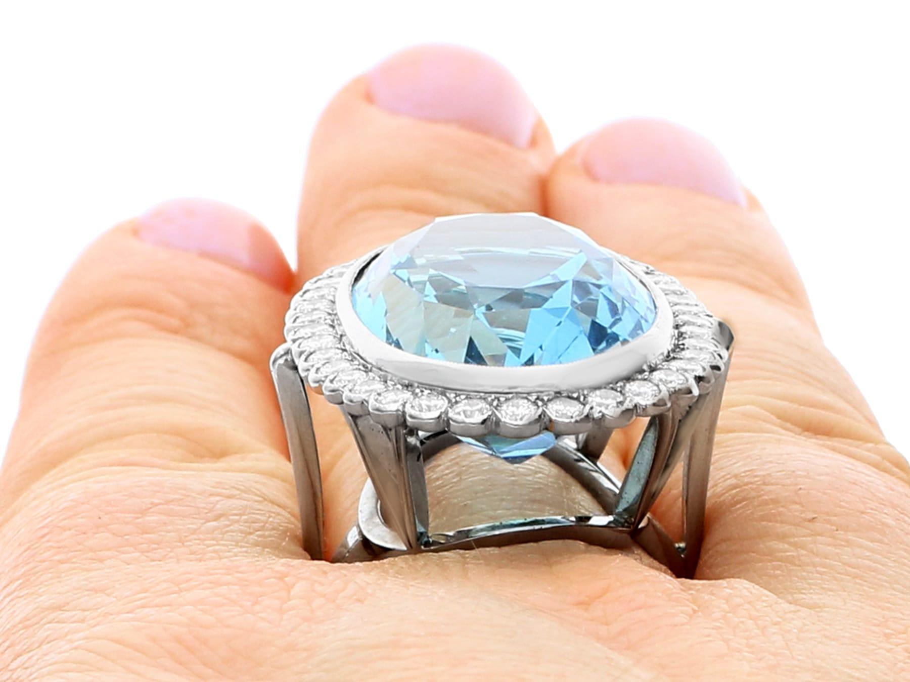 40.72 Carat Aquamarine and 1.82 Carat Diamond Platinum Cocktail Ring For Sale 5