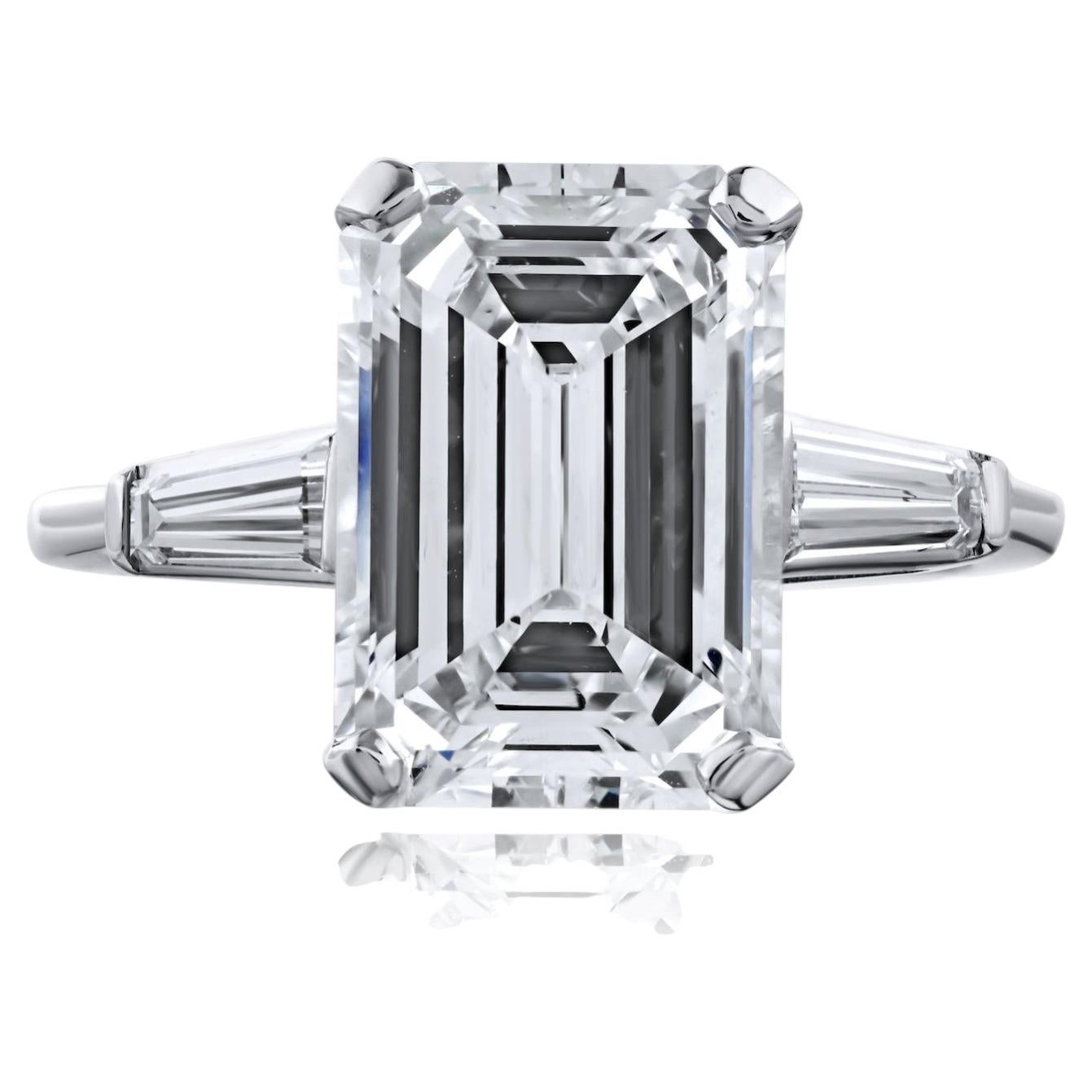 4.07ct Carat Emerald Cut Diamond Engagement Ring GIA