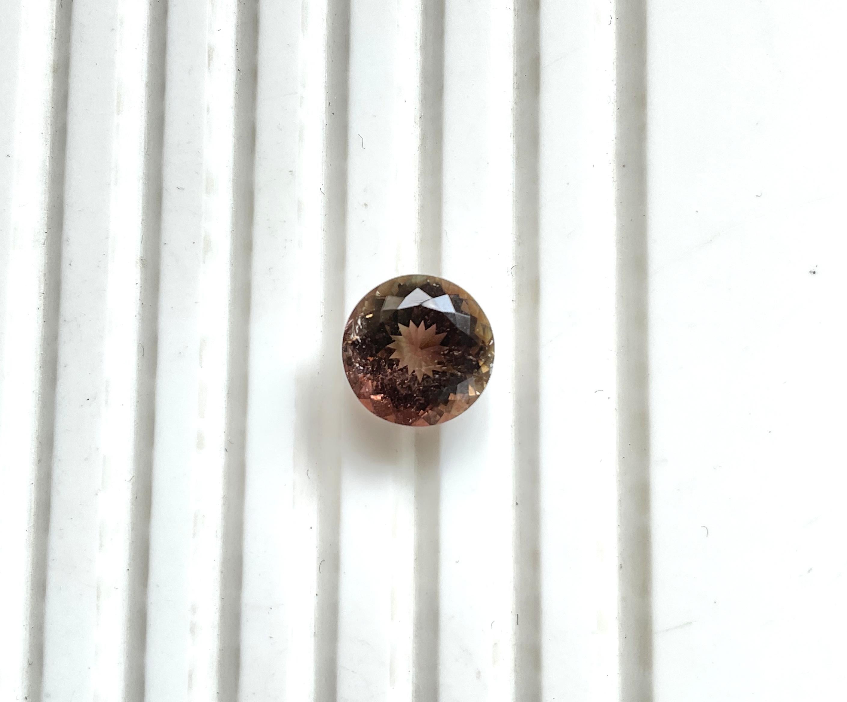Art Deco 4.08 Carat Brown Tourmaline Round Faceted Cut Stone For Jewelry Natural Gemstone For Sale