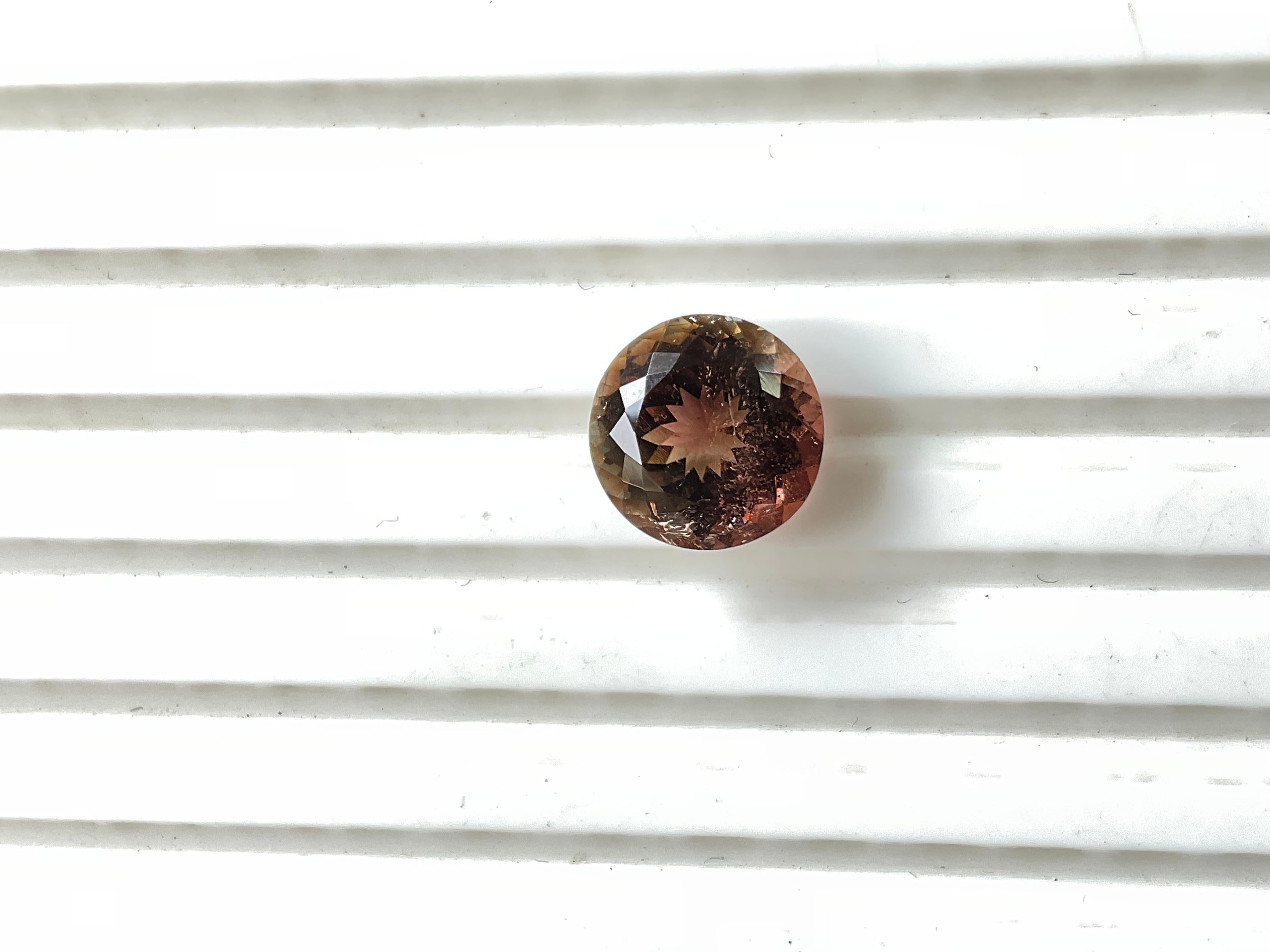 Women's or Men's 4.08 Carat Brown Tourmaline Round Faceted Cut Stone For Jewelry Natural Gemstone For Sale