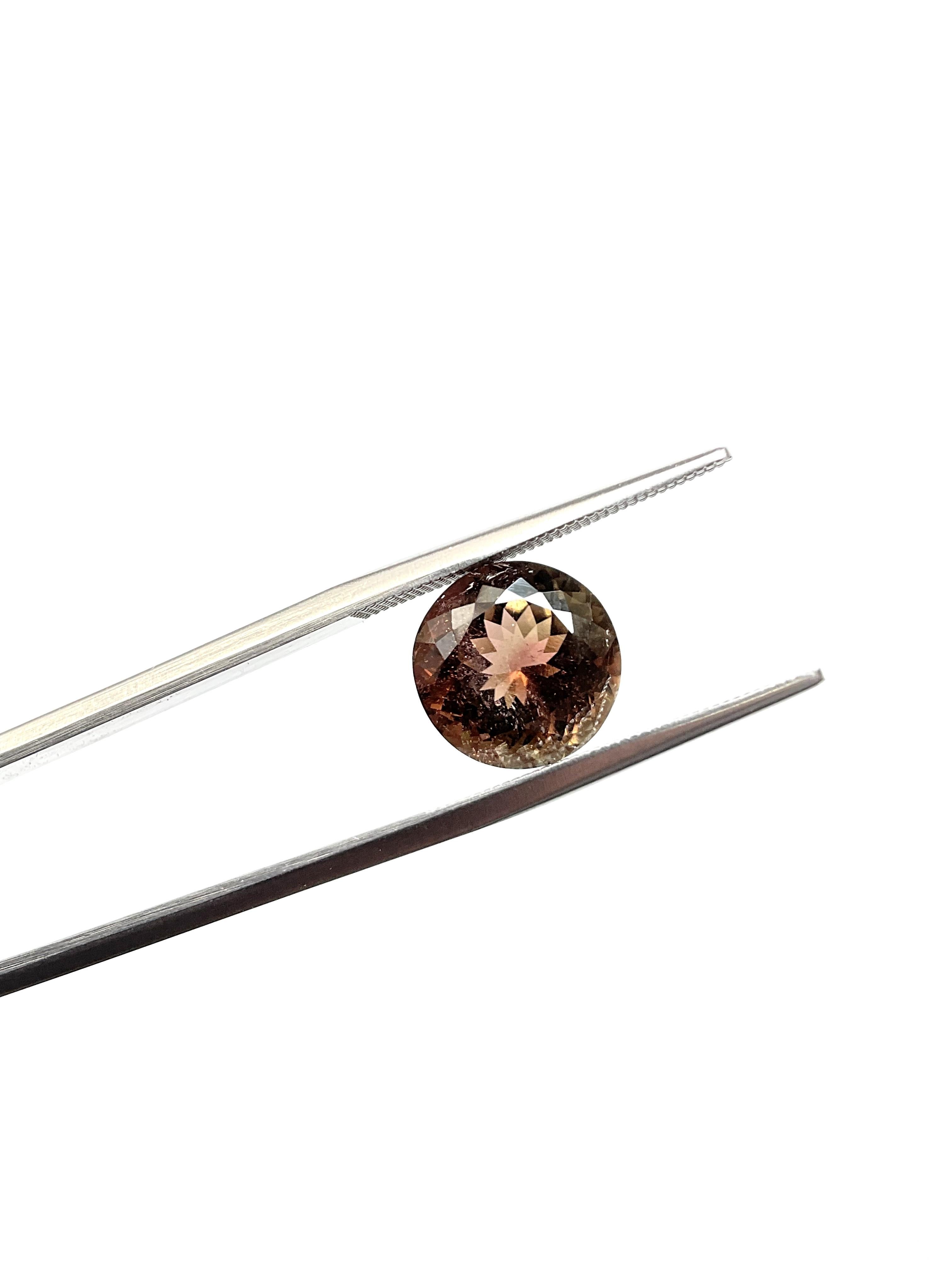 4.08 Carat Brown Tourmaline Round Faceted Cut Stone For Jewelry Natural Gemstone For Sale 3