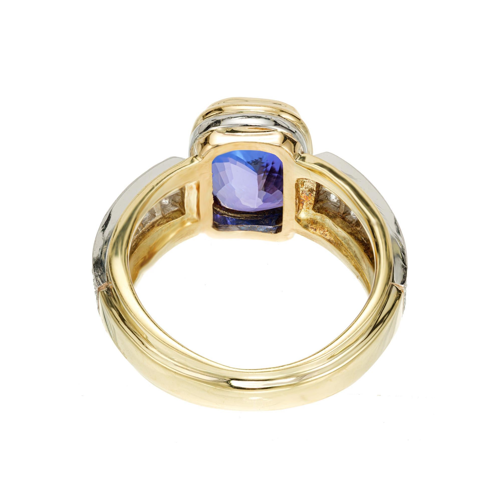 4.08 Carat Cushion Cut Purple Tanzanite Pave Diamond Gold Platinum Ring For Sale 2