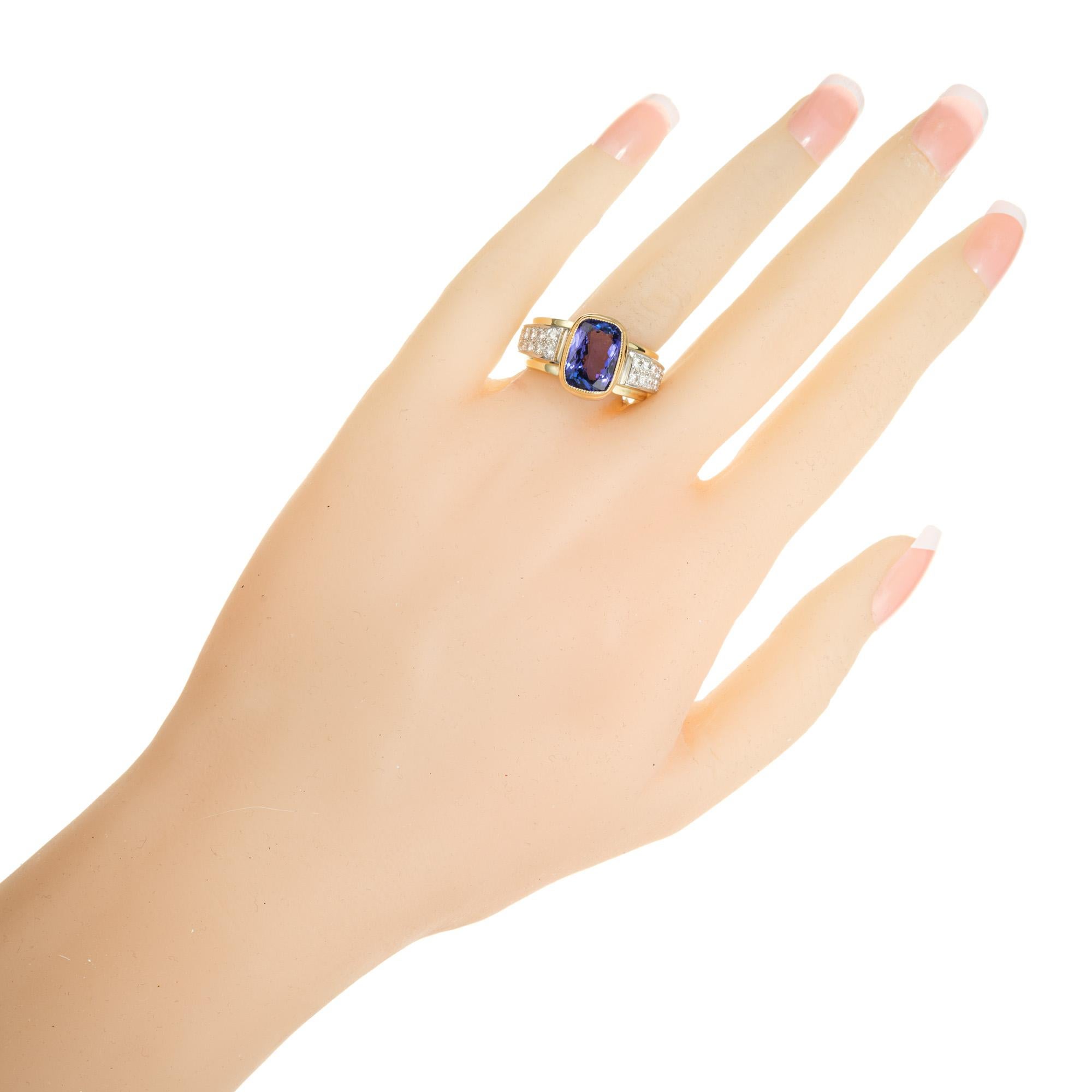4.08 Carat Cushion Cut Purple Tanzanite Pave Diamond Gold Platinum Ring For Sale 4