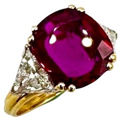 4.08 Carat Cushion Thailand Ruby and Trilliant Cut Diamond Ring