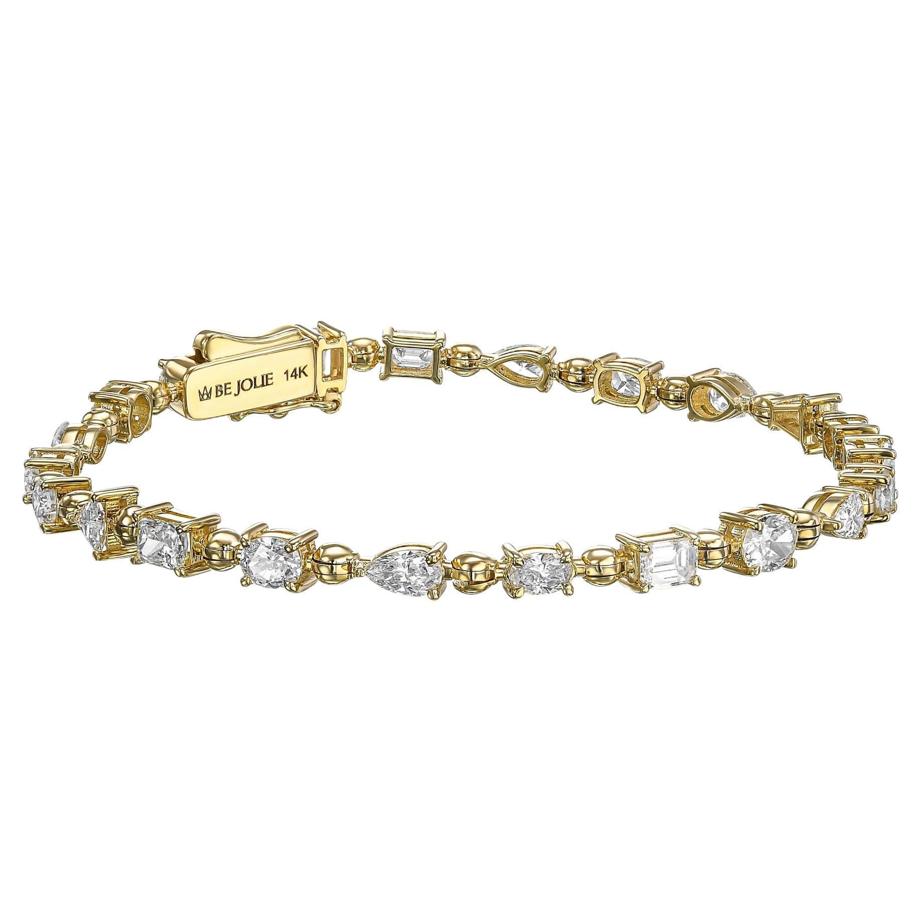 4.08 Carat Diamond Tennis Bracelet with Mixes Shapes 14K Gold 