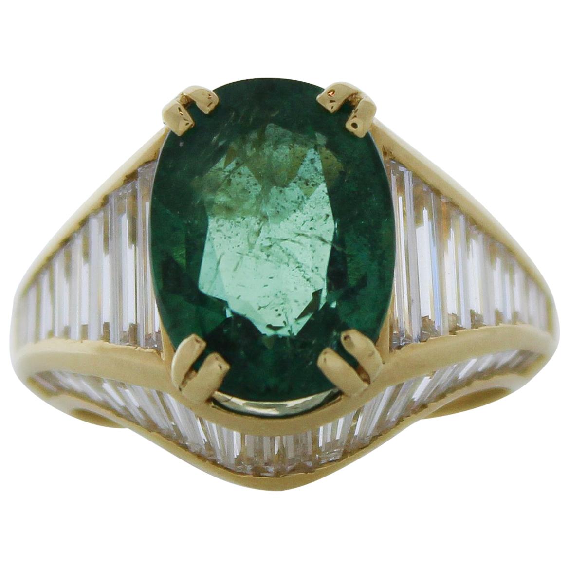 4.08 Carat Emerald Oval Diamond Ring in 18 Karat Yellow Gold