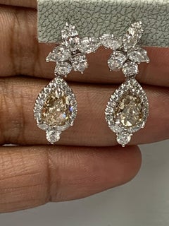4.08 Carat Fancy Brown Diamond and Diamond Drop Earrings in 18K White Gold