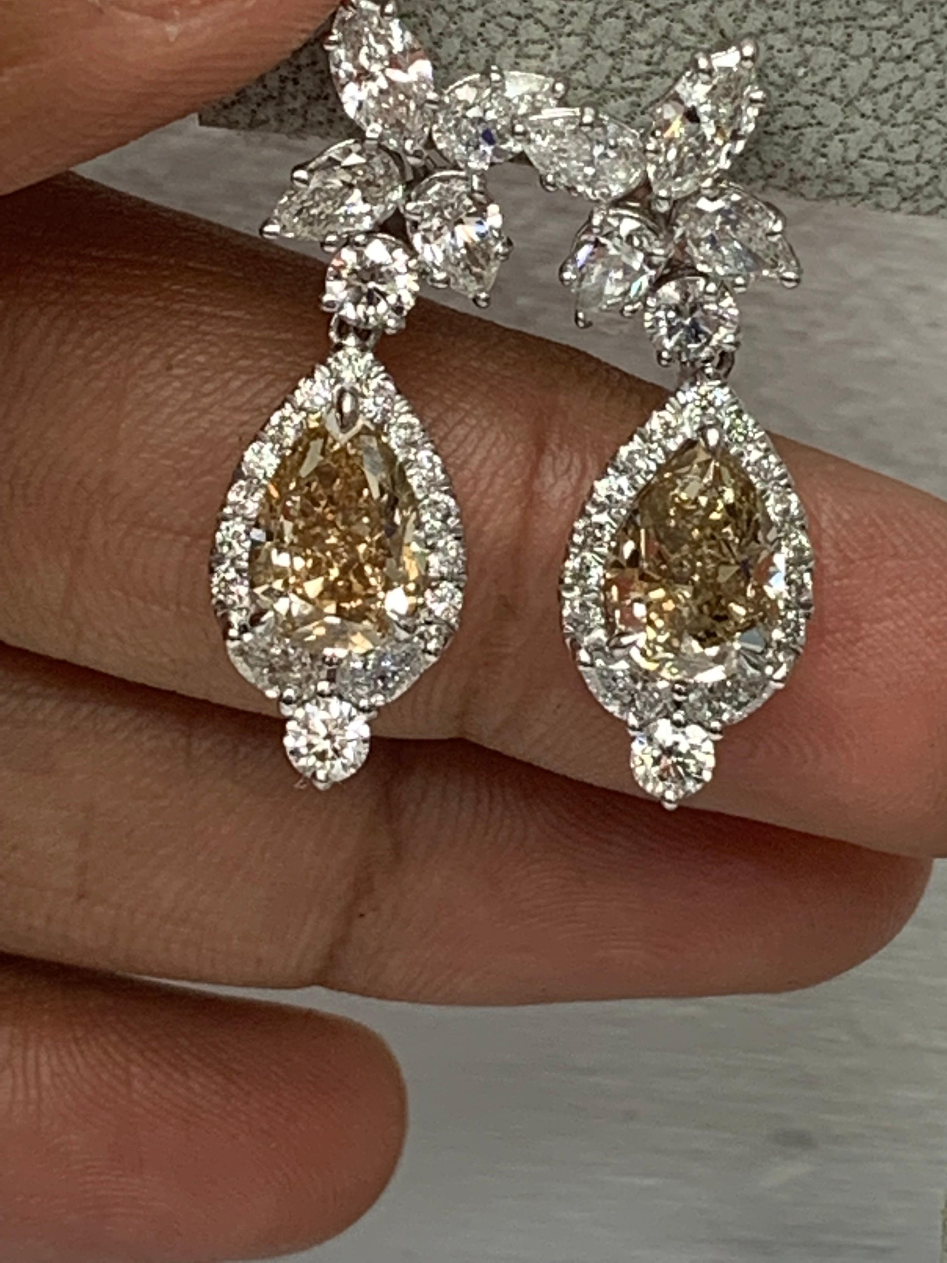 Contemporary 4.08 Carat Fancy Brown Diamond and Diamond Drop Earrings in 18K White Gold For Sale