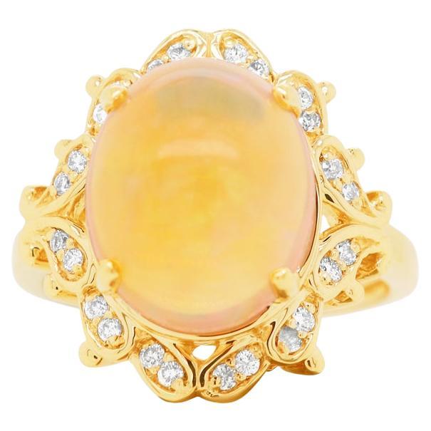 14k Yellow Gold Oval Opal Ring – 6x4 Mm Natural Opal Gemstone In Solid Gold Setting (Size 5.5)