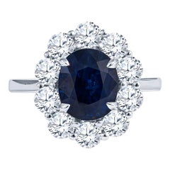 4.08 Carat Sapphire & Diamond Floral Shaped Ring in 18KT White Gold
