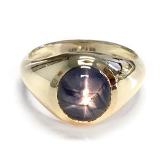 4.08 Carats Blue Star Sapphire set in 14K Yellow Gold Men's Ring