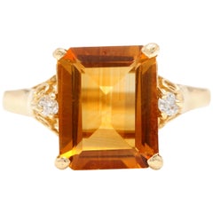Ring aus 14 Karat massivem Gelbgold mit 4,08 Karat natürlichem Citrin und Diamant