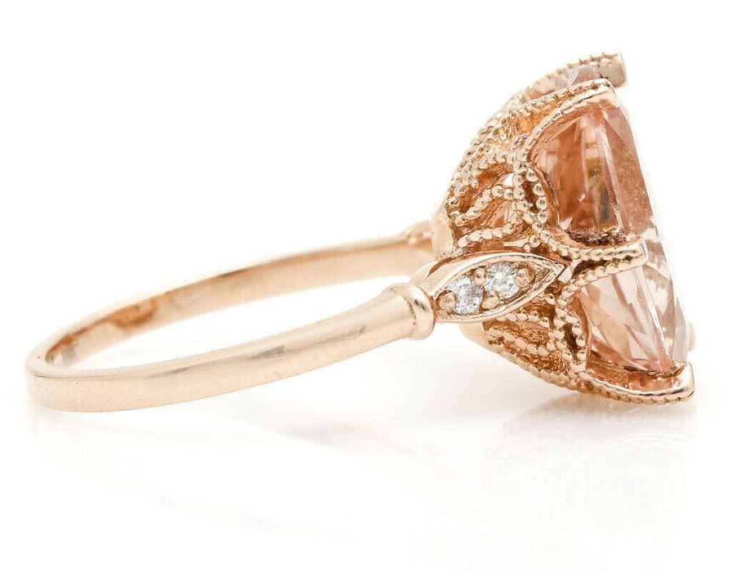 4.08 Carats Natural Morganite and Diamond 14K Solid Rose Gold Ring

Total Natural Cushion Morganite Weights: Approx. 4.00 Carats

Morganite Measures: Approx. 11.00 x 9.00mm

Natural Round Diamonds Weight: Approx. 0.08 Carats (color G-H / Clarity