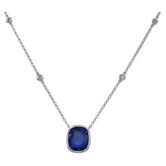 4.08 Carats Sapphire and White Diamond White Gold Necklace