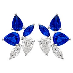 Boucles d'oreilles saphir bleu et diamant de 4,08 carats (total)