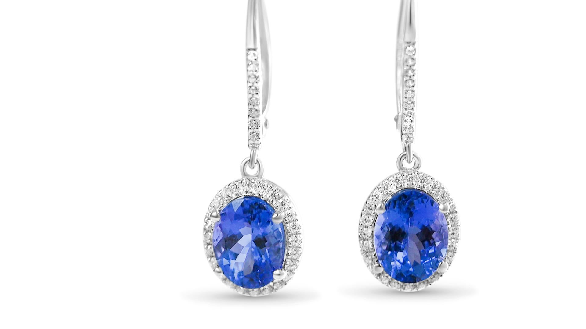 3.50 Cts Tanzanite Oval Dangle Earrings 925 Sterling Silver Bridal Earrings Gift In New Condition For Sale In New York, NY