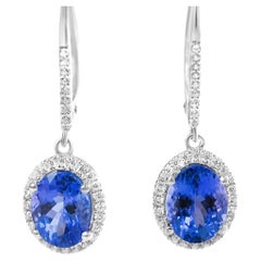 Pendants d'oreilles de mariage en argent sterling 925 avec tanzanite ovale de 3,50 carats