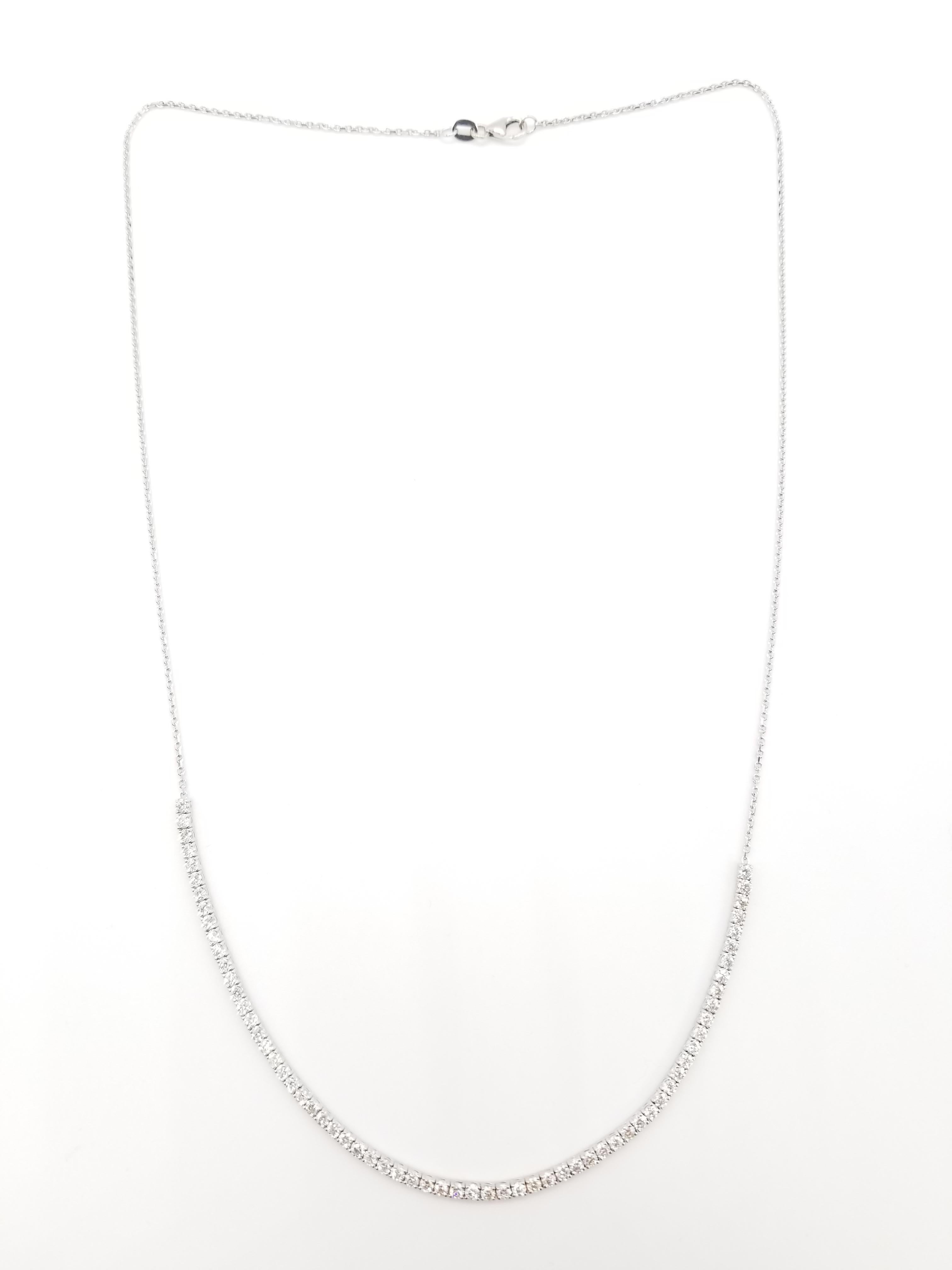 Taille ronde 4.08 Ctw Mini Diamant Tennis Necklace 14 Karat White Gold 22'' (collier de tennis) en vente