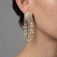 11.97ct Round & Baguette Diamond 18K Gold Drop Earrings