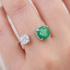 4.08 TCW Emerald Round Diamond Open Toi et Moi Ring 14k White Gold