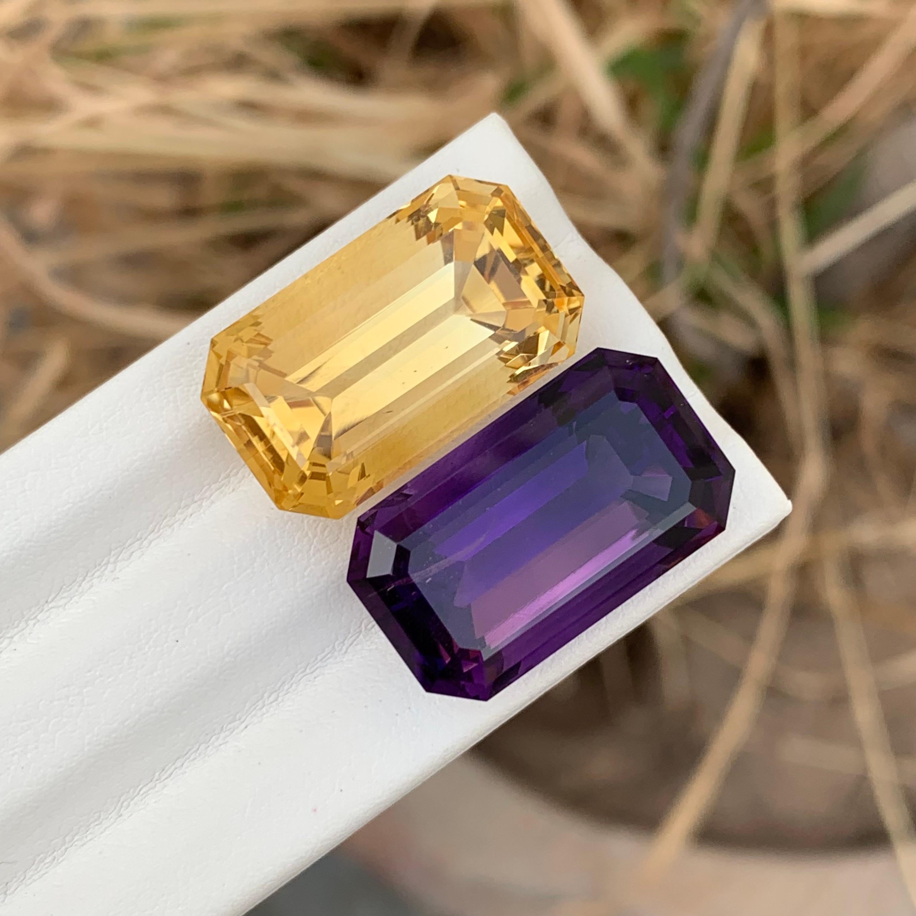 40.80 Carat Natural Loose Citrine And Amethyst Reverse Pair Emerald Shape Gem In New Condition For Sale In Peshawar, PK