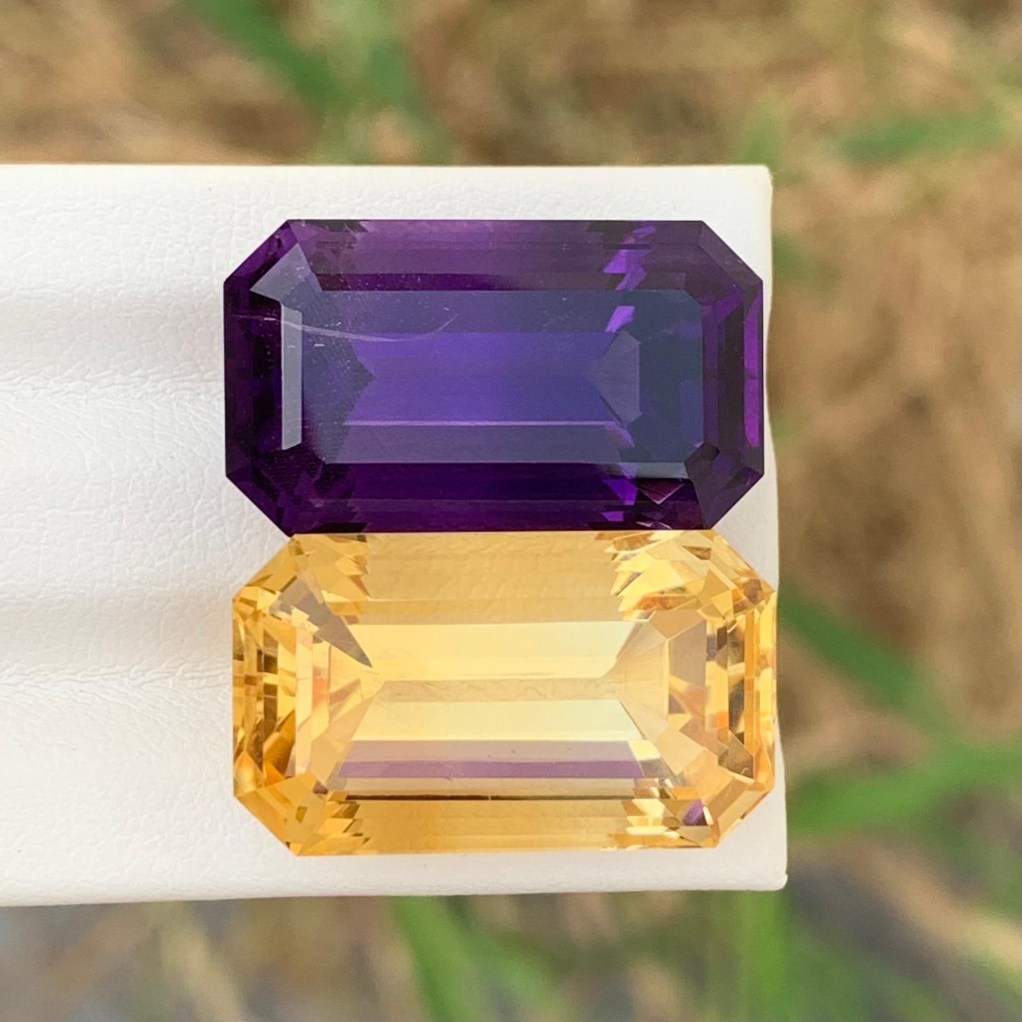 40.80 Carat Natural Loose Citrine And Amethyst Reverse Pair Emerald Shape Gem For Sale 1
