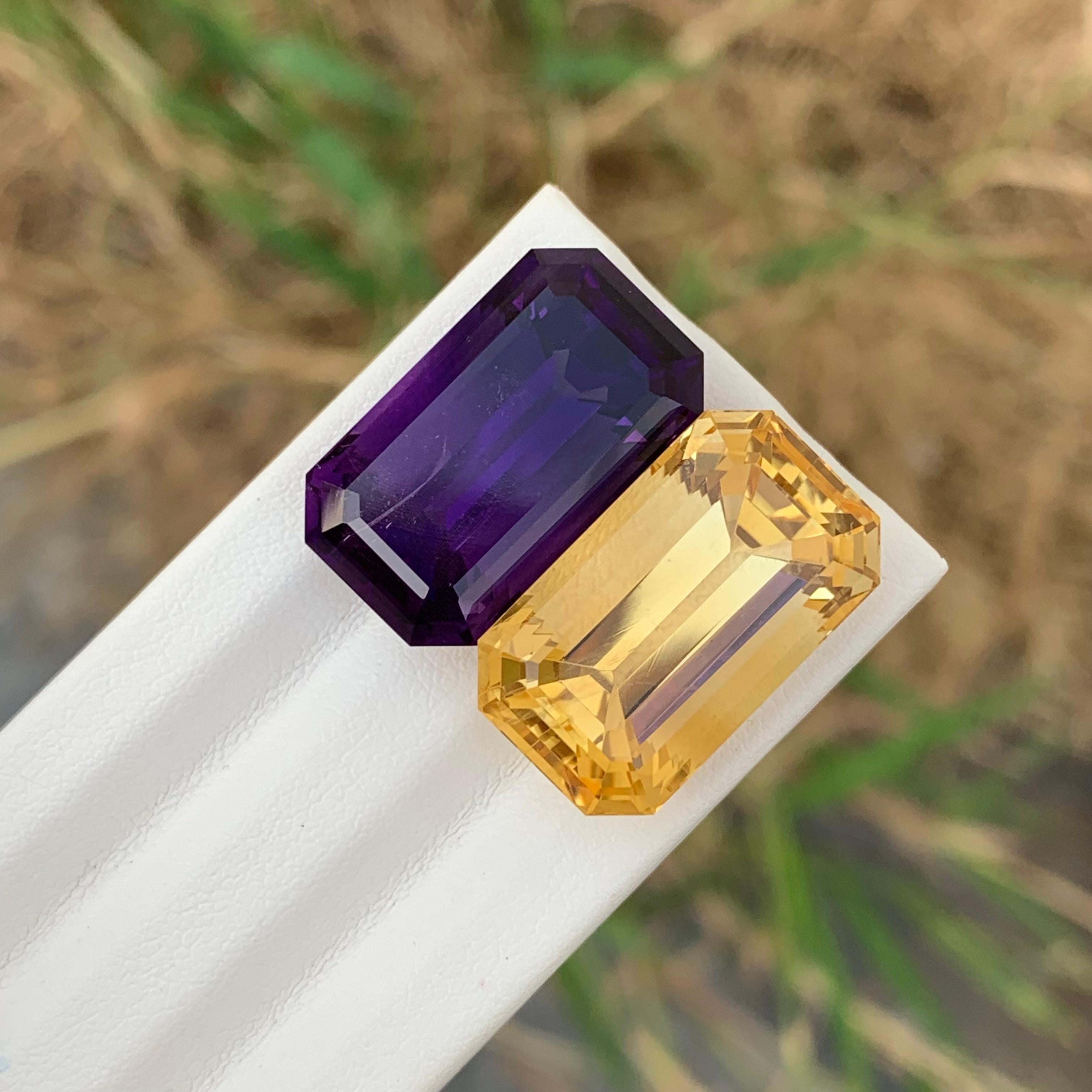 40.80 Carat Natural Loose Citrine And Amethyst Reverse Pair Emerald Shape Gem For Sale 2