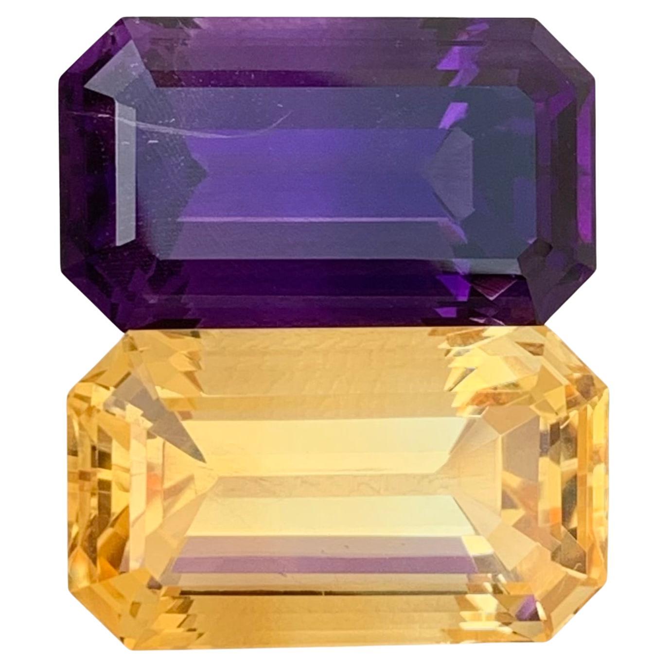 40.80 Carat Natural Loose Citrine And Amethyst Reverse Pair Emerald Shape Gem