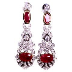 Burmese unheated Ruby Pigeon Blood Color And Diamond Earring In 18k Gold
