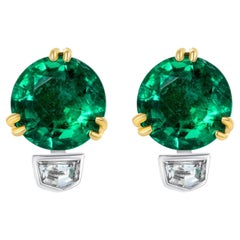 4.08ct round Emerald earrings. GIA certified.