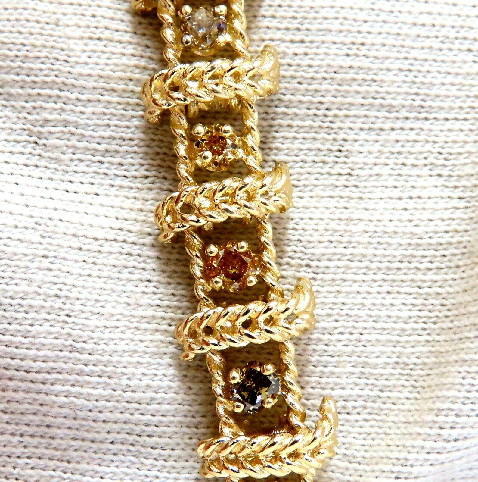 4.08ct Natural Yellow Orange Green Brown Fancy Color Diamonds Link Bracelet 14kt In New Condition For Sale In New York, NY