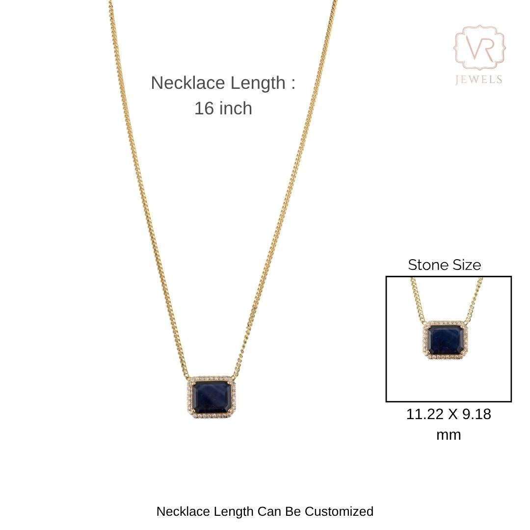 Collana con zaffiro e diamante a raggiera da 4,08 carati con catena a cordoncino in oro giallo 14 carati in vendita 12