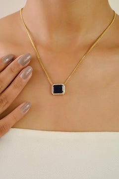 Collana con zaffiro e diamante a raggiera da 4,08 carati con catena a cordoncino in oro giallo 14 carati