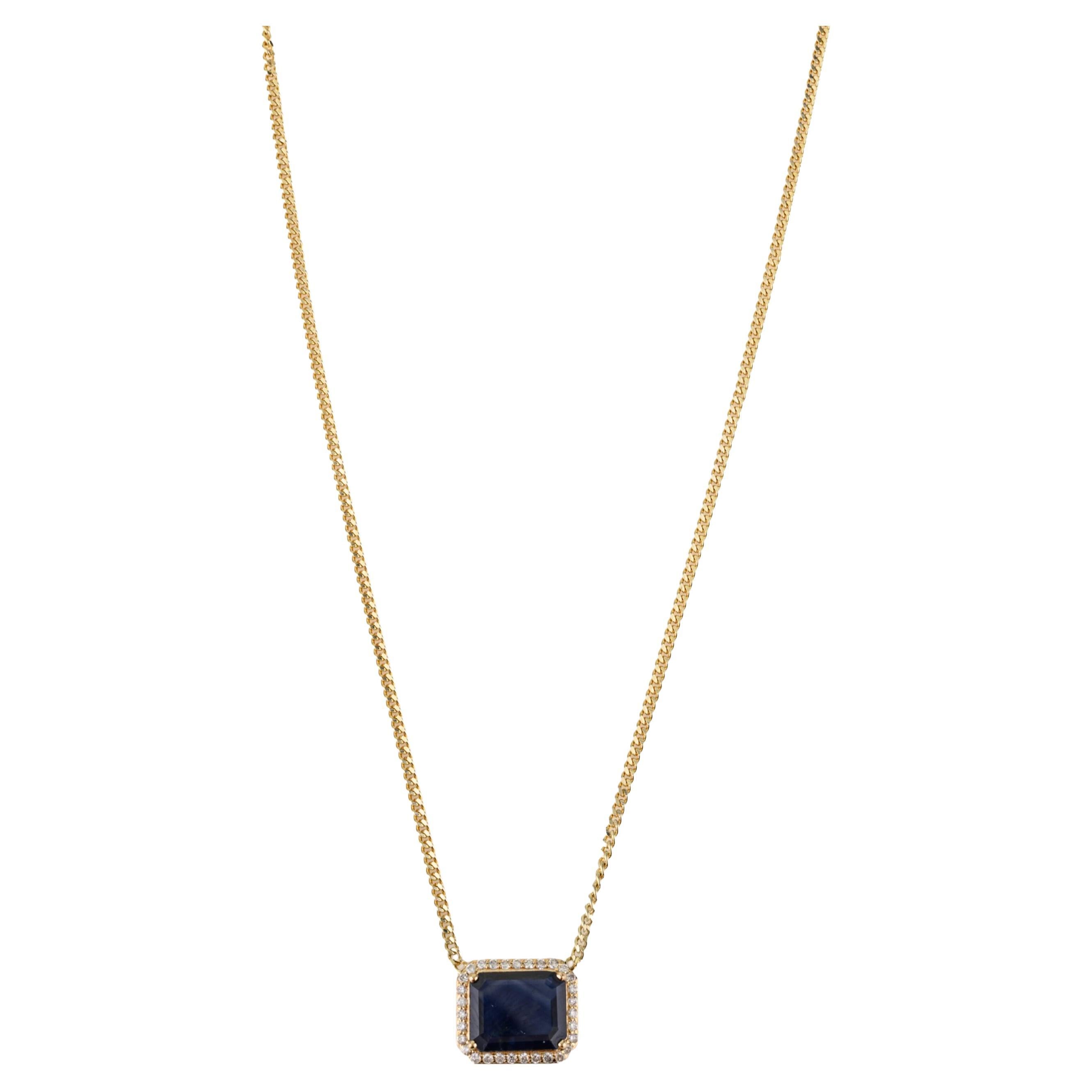 4.08Ct Sapphire
Diamond Halo Pendant Necklace with Curb Chain 14K Yellow Gold
