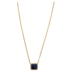 4.08Ct Sapphire & Diamond Halo Pendant Necklace with Curb Chain 14K Yellow Gold