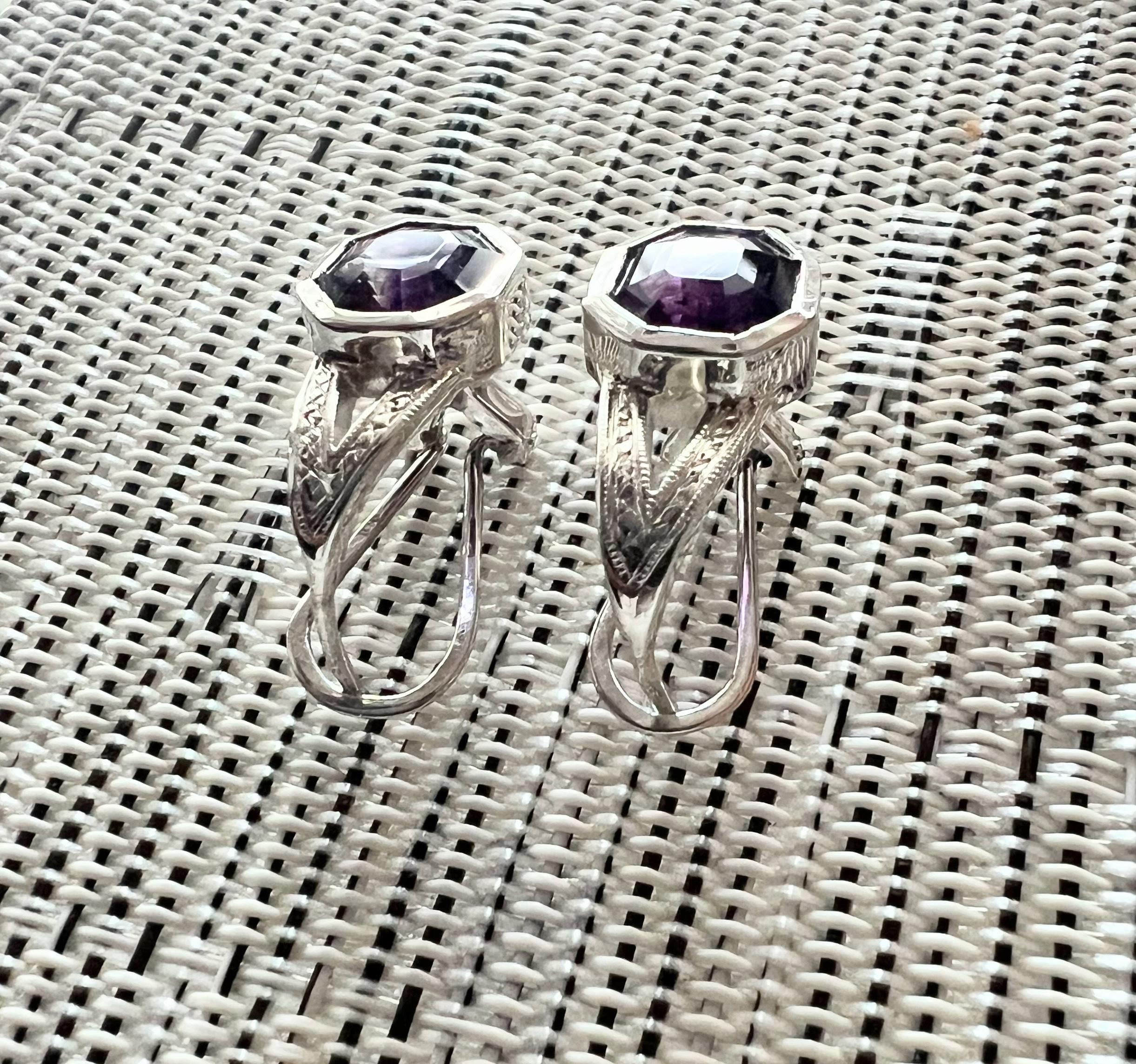 Women's or Men's 4.07ctw Amethyst Lever Back Earrings in Sterling Silver For Sale
