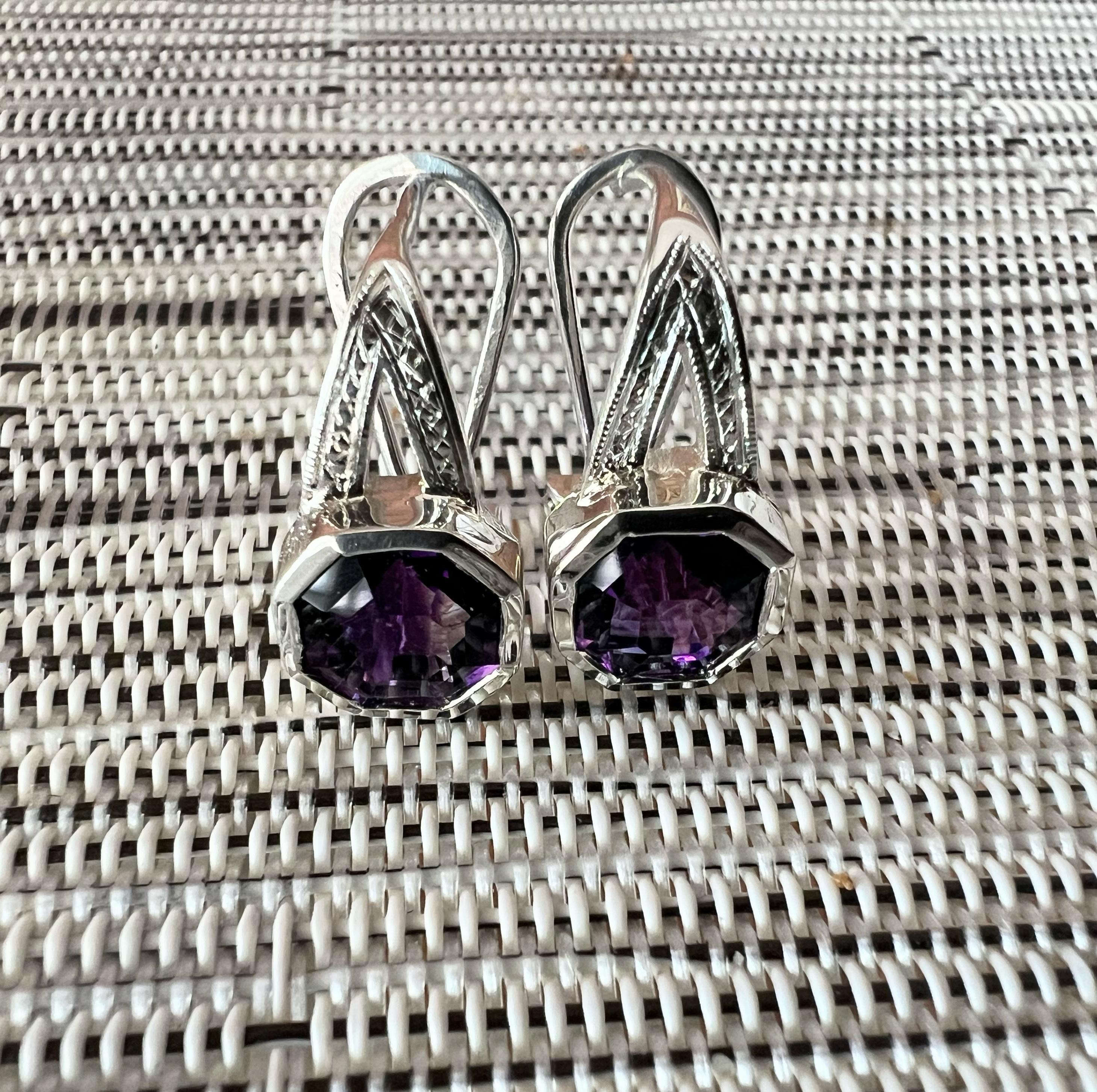 4.07ctw Amethyst Lever Back Earrings in Sterling Silver In New Condition For Sale In Lanham, MD
