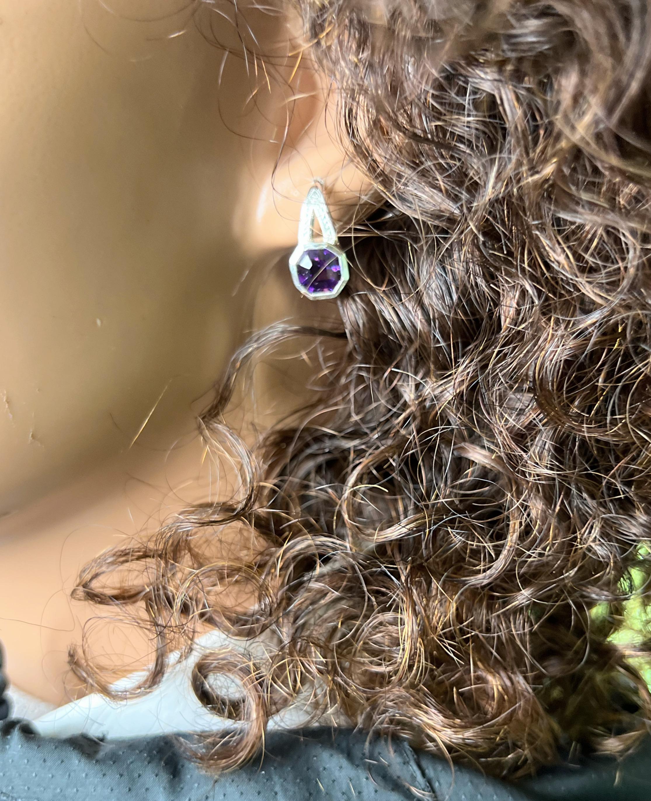 Artisan 4.07ctw Amethyst Lever Back Earrings in Sterling Silver For Sale