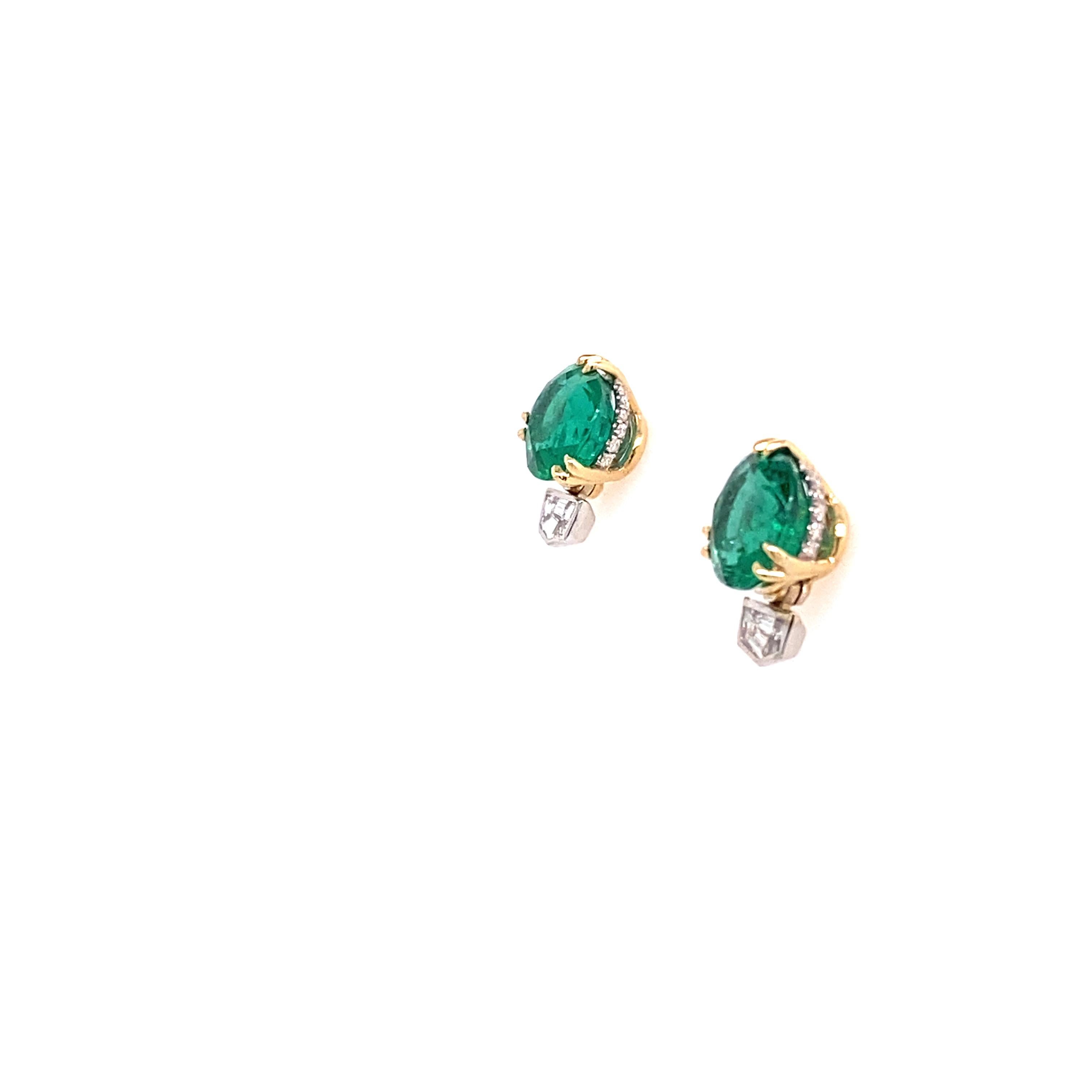 4.08ctw Zambian Emeralds and .47ctw Diamond Studs in 18 Kt Yellow & White Gold In New Condition For Sale In Houston, TX