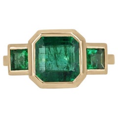 4,08tcw 14K Gold Asscher-Schliff Smaragd Trilogy-Ring, Akzent im Prinzessinnenschliff, Lünette Se