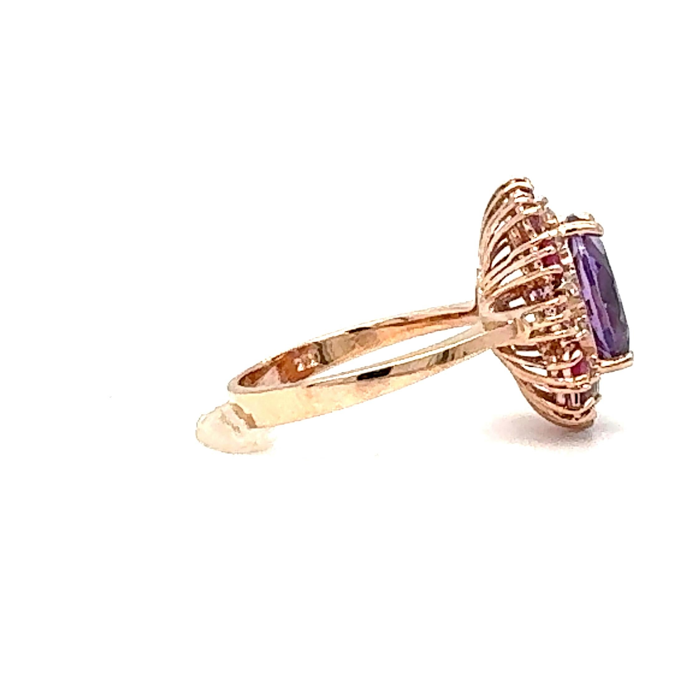 Oval Cut 4.09 Carat Amethyst Pink Sapphire Diamond Rose Gold Cocktail Ring For Sale
