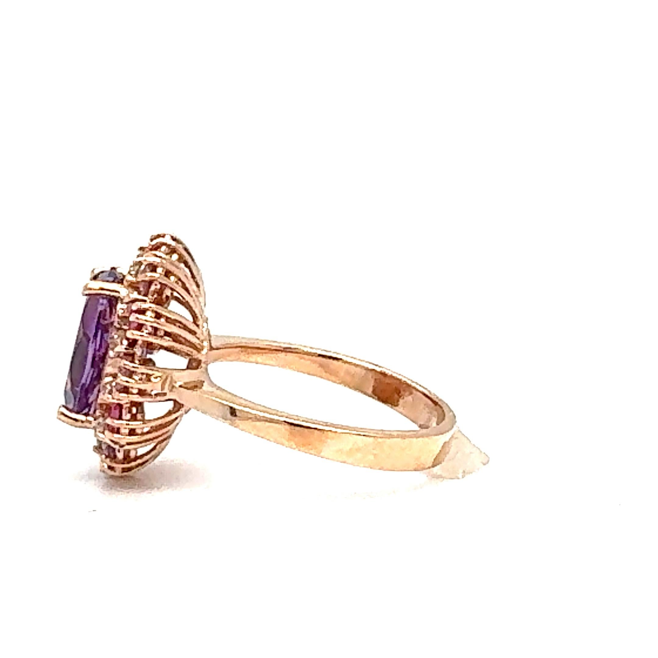 4.09 Carat Amethyst Pink Sapphire Diamond Rose Gold Cocktail Ring In New Condition For Sale In Los Angeles, CA