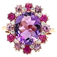 4.09 Carat Amethyst Pink Sapphire Diamond Rose Gold Cocktail Ring