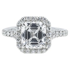 4.09 Carat Asscher Diamond Ring Brilliant White 18K Gold A Classic Statement