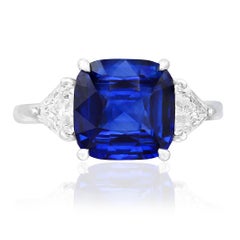 4.09 Carat Blue Sapphire and Diamond Three-Stone Engagement Ring in Platinum