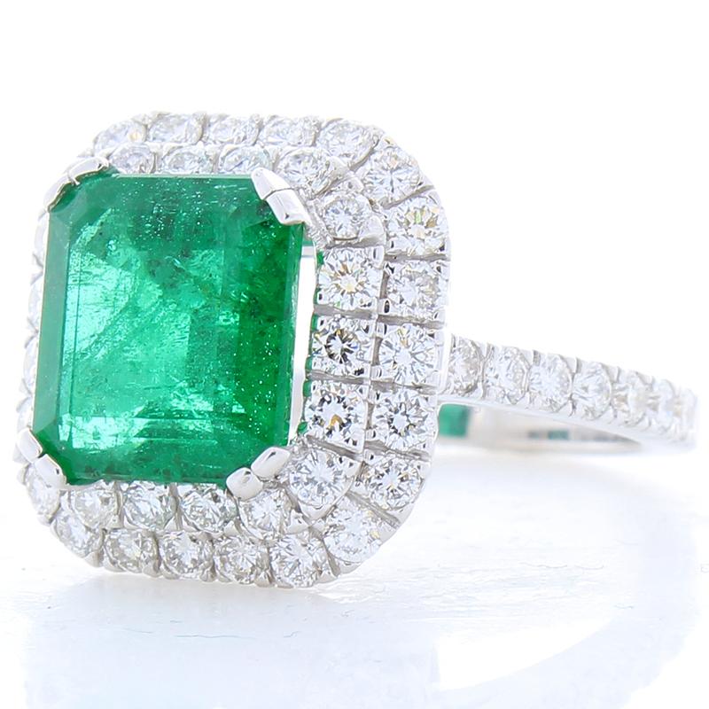 Contemporary 4.09 Carat Emerald Cut Emerald and Diamond Cocktail Ring in 18 Karat White Gold