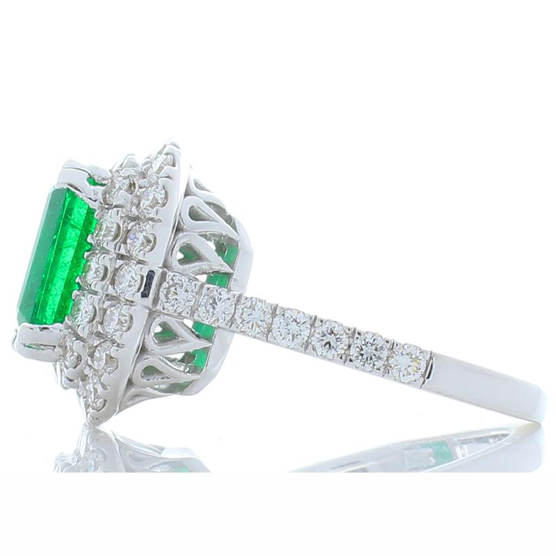 Women's 4.09 Carat Emerald Cut Emerald and Diamond Cocktail Ring in 18 Karat White Gold